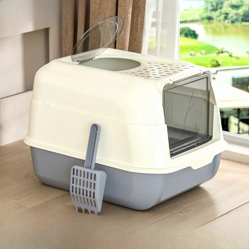 36*51*34cm XLarge Hooded Cat Litter Tray Box Toilet Loo Deep Dark Grey Flap Door