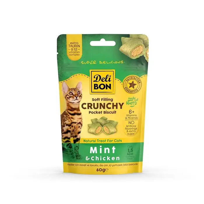 Delibon Crunchy Filled Chicken and Mint Cat Reward Biscuit 60gr