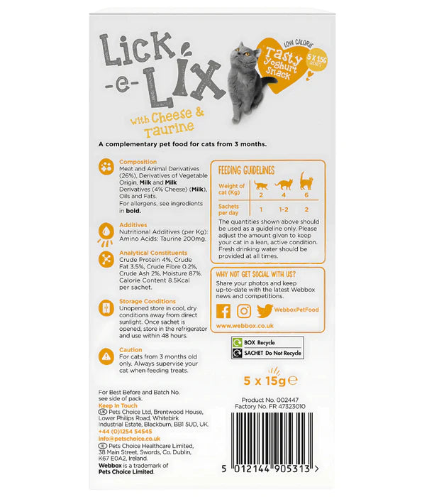 Webbox - Lick-e-Lix Cheese & Taurine Cat Treats 5 Sachets