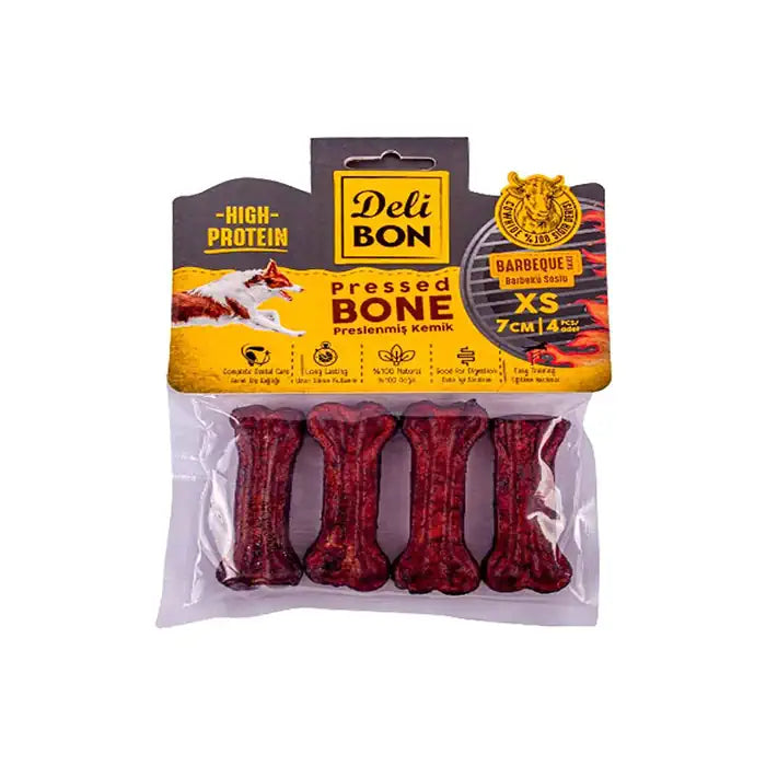 Delibon Barbecue Flavored Leather Pressed Bone Dog Award Xsmall 7cm 4 Pieces