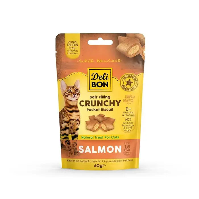 Delibon Crunchy Filled Salmon Cat Reward Biscuit 60gr
