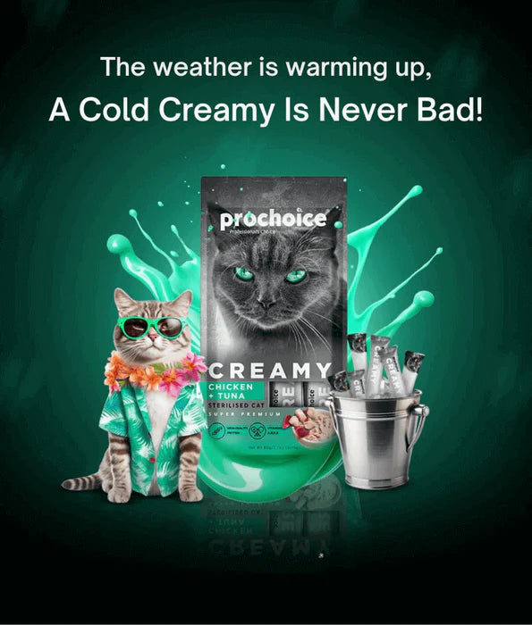 Prochoice - Creamy Provitamin Lickable Treats, Chicken, Goat Milk, and Oyster - 4 Tubes x15g