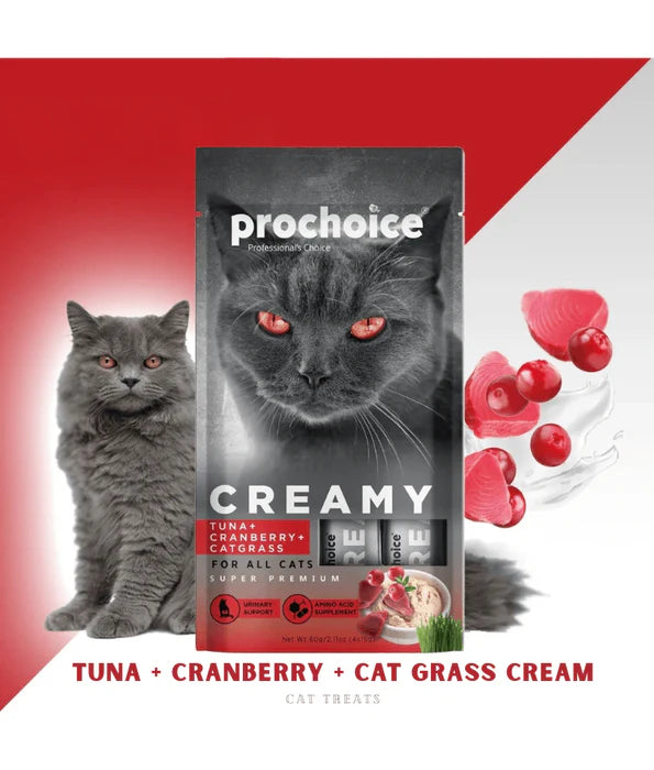Prochoice - Creamy Urinary Support Lickable Treats, Tuna + Cranberry + Cat Grass - 4 Tubes x15g
