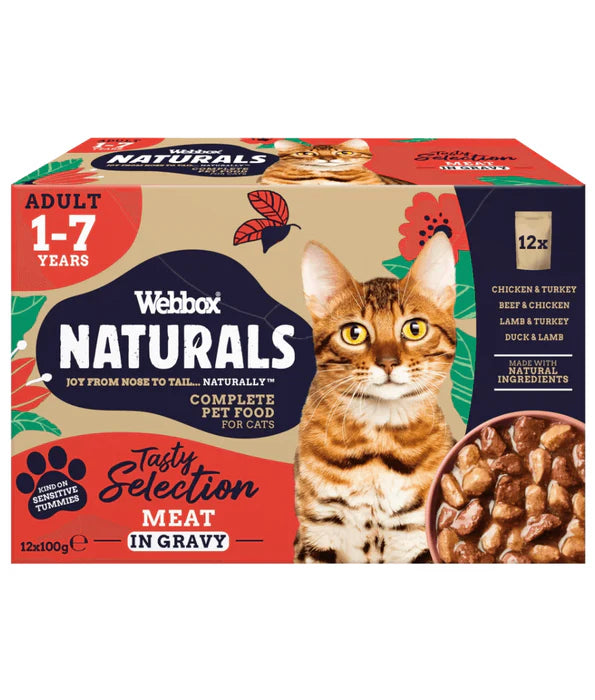 Webbox Naturals Meat Selection in Gravy Cat Pouches 12 x 100g