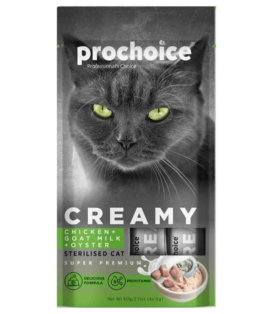 Prochoice - Creamy Provitamin Lickable Treats, Chicken, Goat Milk, and Oyster - 4 Tubes x15g