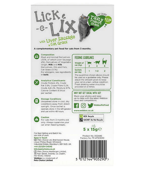 Webbox - Lick-e-Lix Liver Creamy Sausage & Cat Grass Cat Treats 5 Sachets